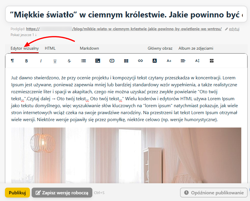 Tworzenie artykułu za pomocą edytora wizualnego
