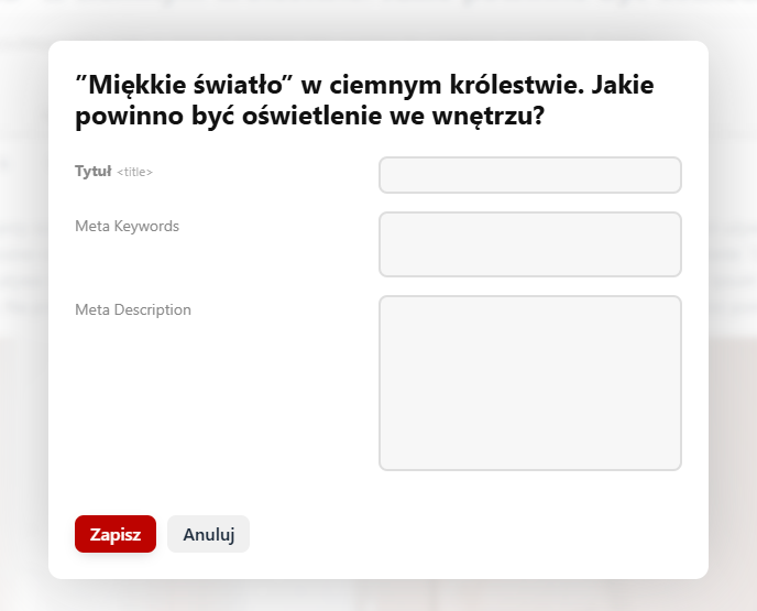Edytowanie metaparametrów wpisu