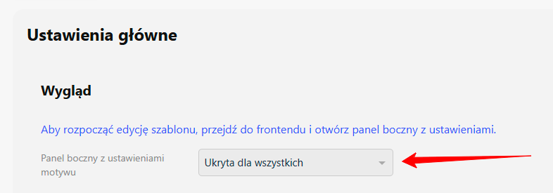 Konfiguracja paska bocznego z ustawieniami szablonu
