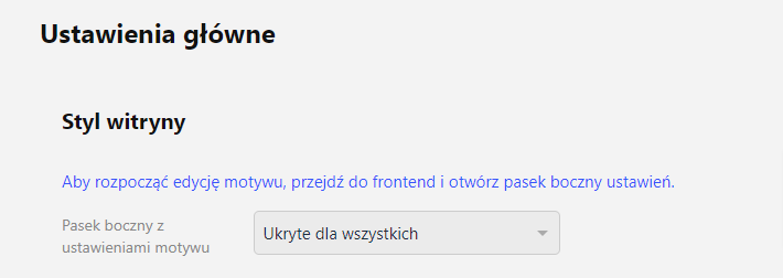 Konfiguracja paska bocznego z ustawieniami szablonu