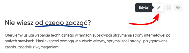 Konfiguracja strony głównej — Przyciski szybkiego dostępu do edycji bloku