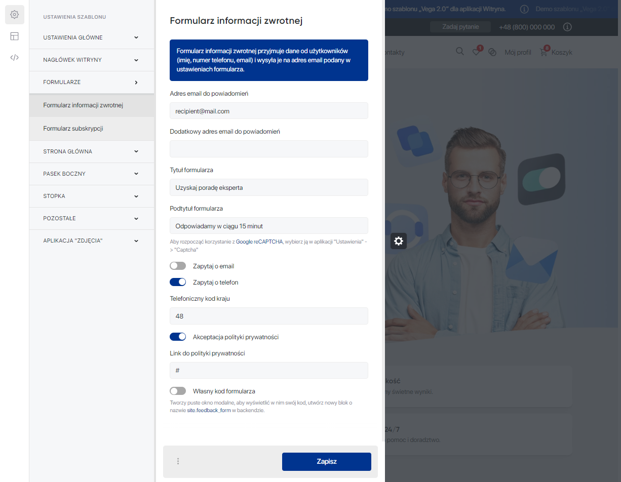 Formularz informacji zwrotnej 'Vega 2.0'