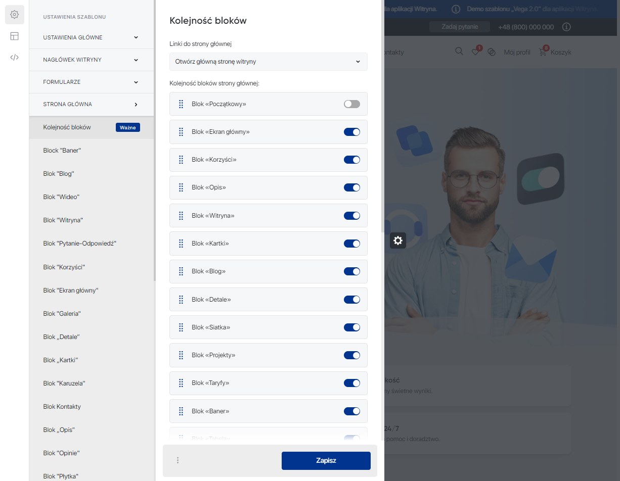 Strona główna 'Vega 2.0' — Kolejność bloków