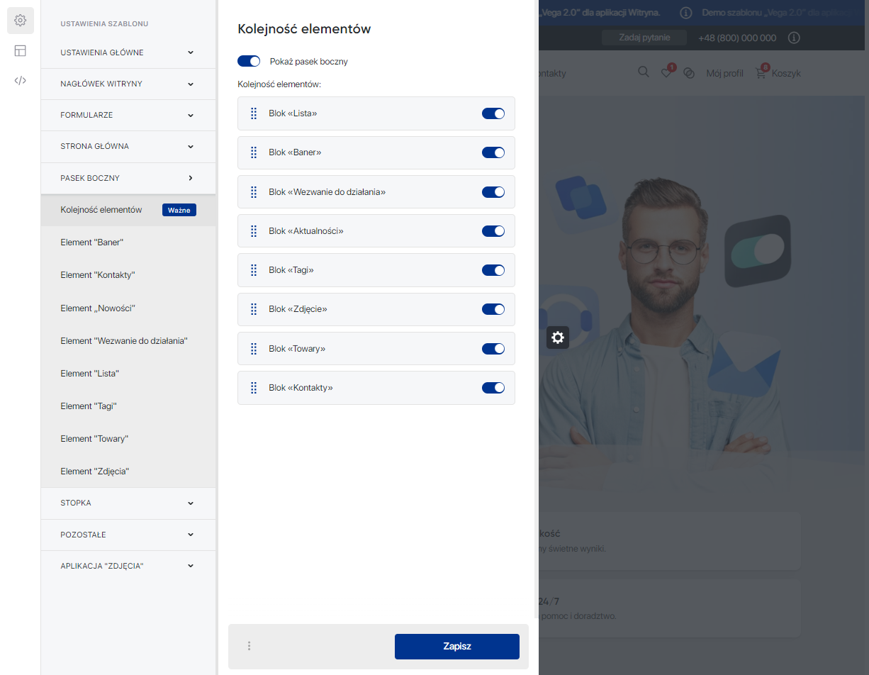 Pasek boczny 'Vega 2.0' — Kolejność elementów