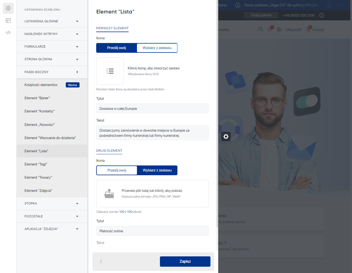 Pasek boczny 'Vega 2.0' — Element Lista