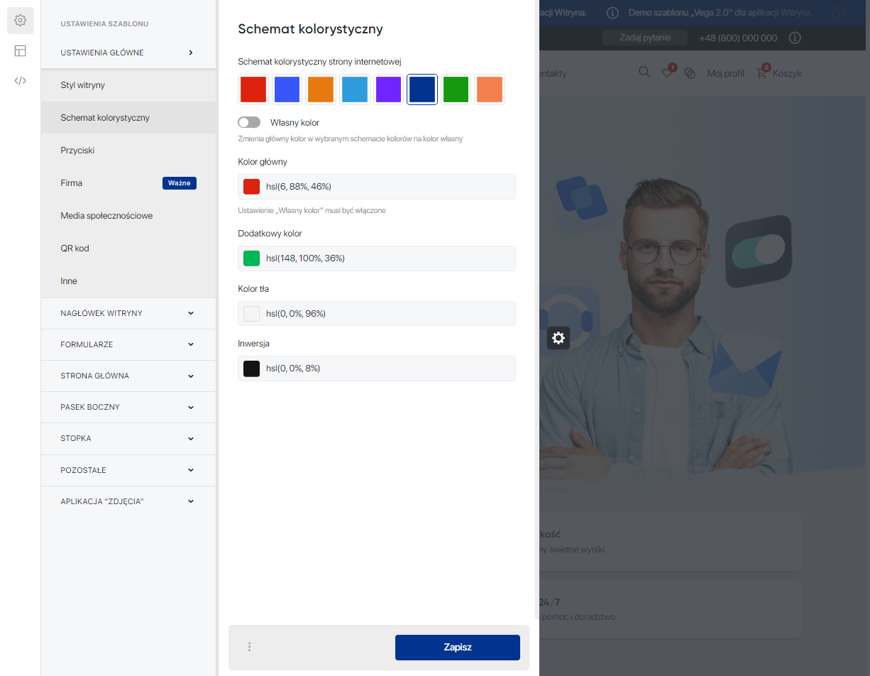 Ustawienia główne 'Vega 2.0' — Schemat kolorystyczny