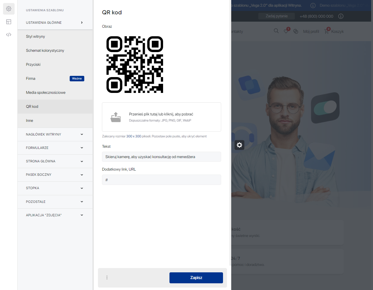 Ustawienia główne 'Vega 2.0' — QR kod