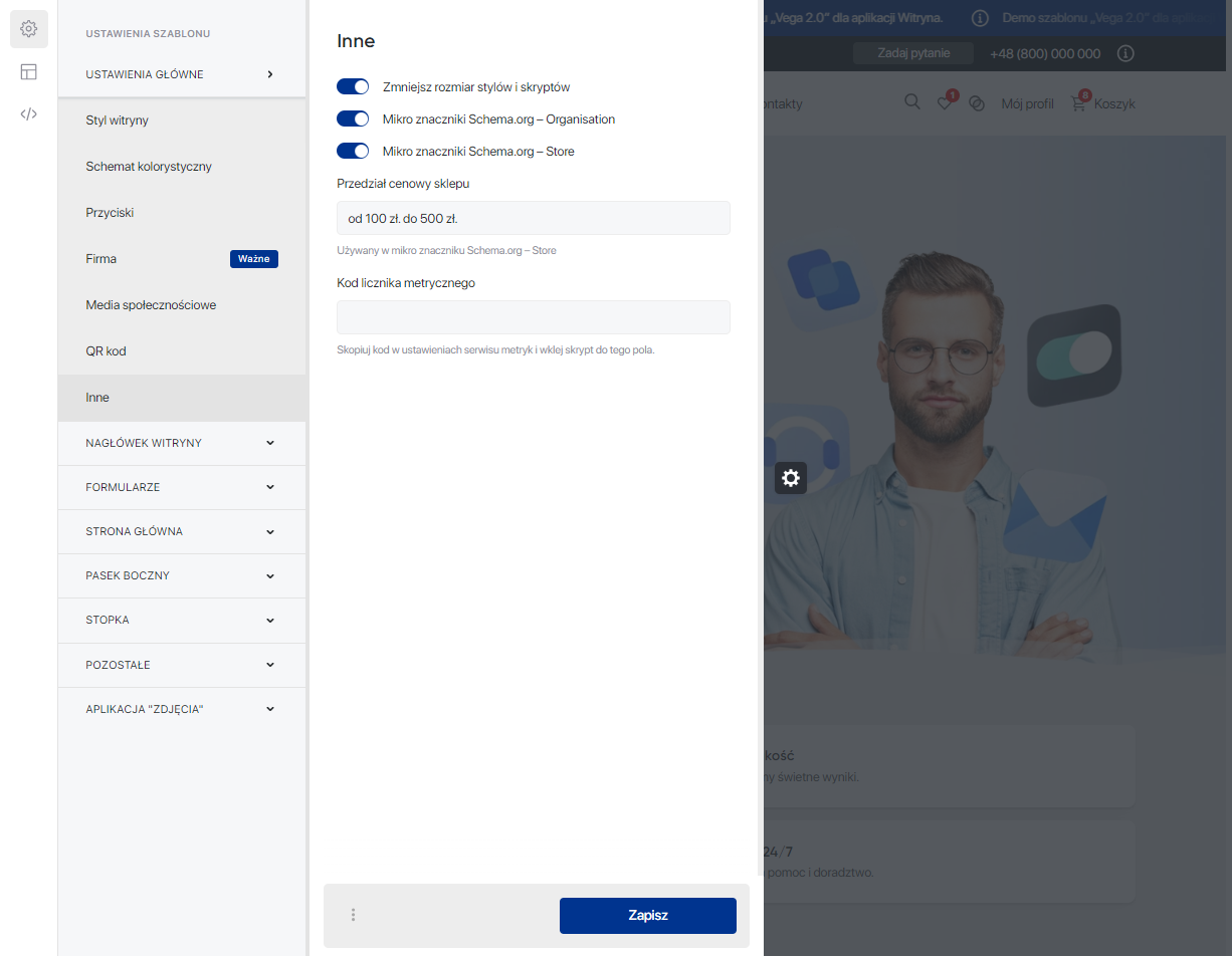 Ustawienia główne 'Vega 2.0' — Inne